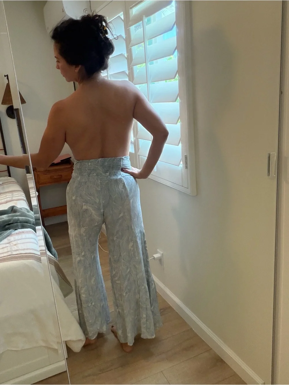 Light Blue Tropical Print Tie-Waist Wide Leg Pants - Picture 6 of 6